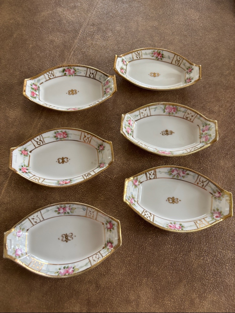 Vintage Floral Gold Rim Porcelain Nippon Salts - Set of 6
